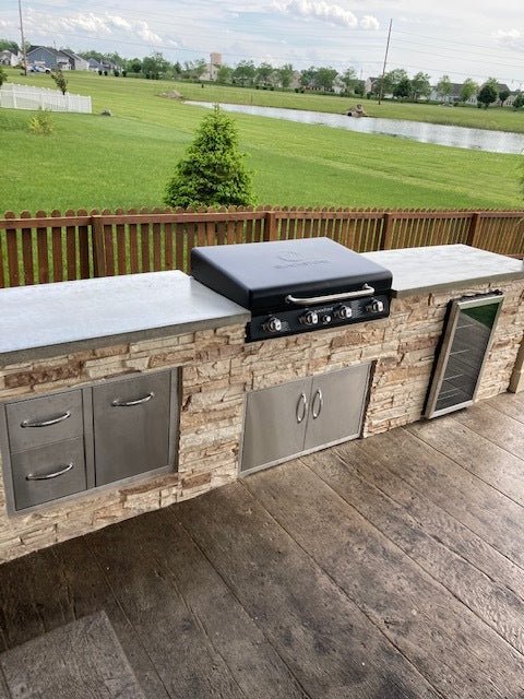 Outdoor Cooking with a Stacked Stone Outdoor Kitchen Island, Ready to Assemble - Sunzout Outdoor Spaces LLC