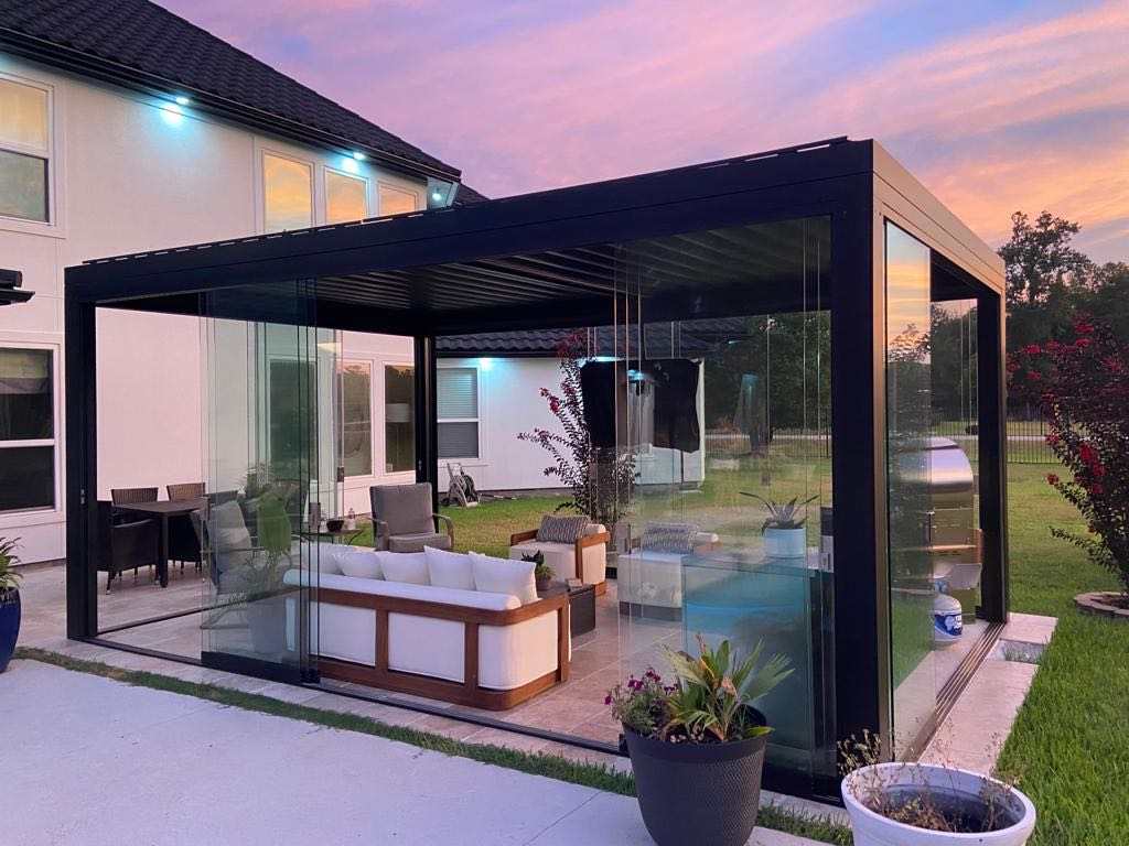 Transform Your Outdoor Space with Elegance: The Aluminum Motorized Pergola with Louvered Roof and LED Lights - Sunzout Outdoor Spaces LLC