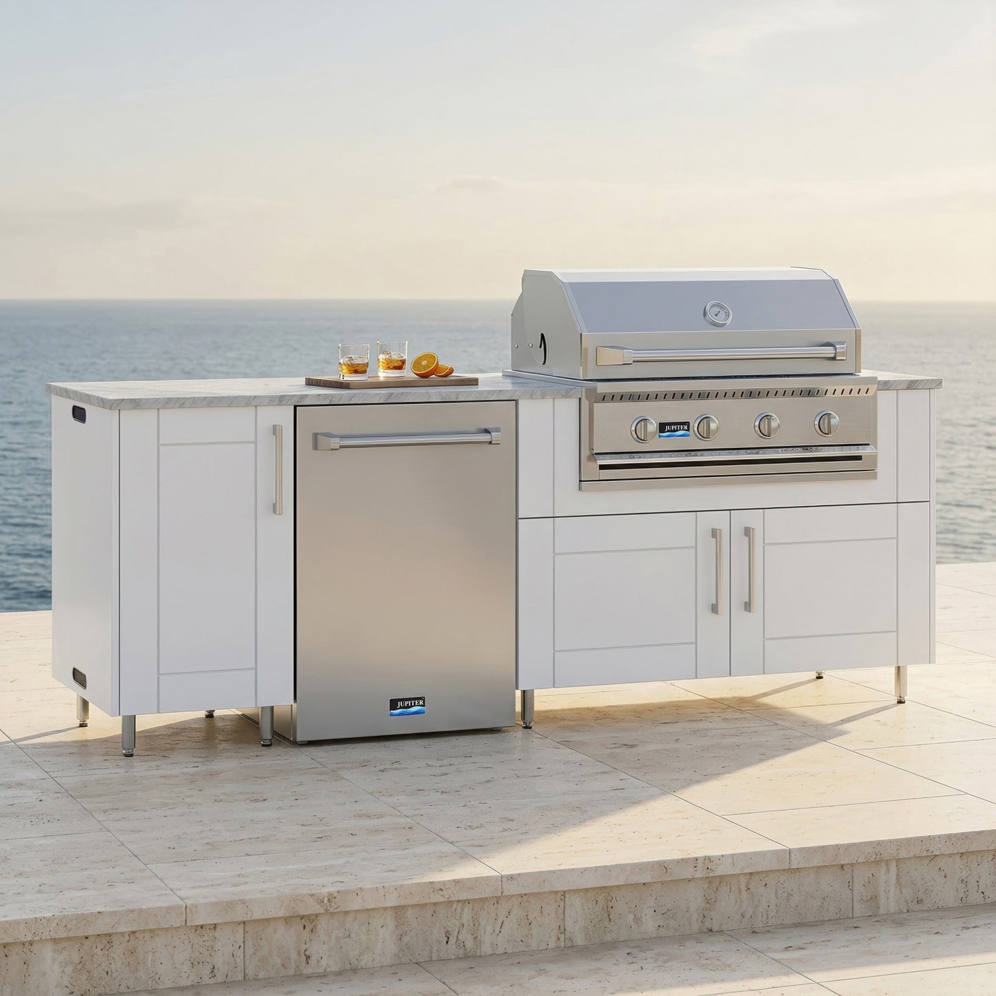 WeatherStrong 90" Bayside HDPE Outdoor Kitchen Island with Grill & Refrigerator