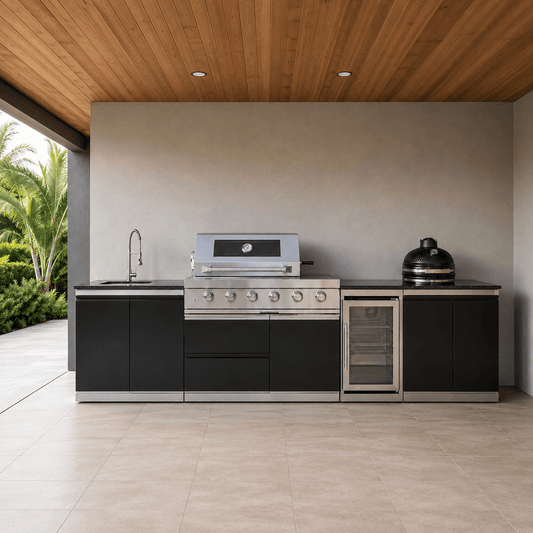 118" 304 Black Stainless Steel Outdoor Kitchen with Smoker Cabinet - Sunzout Outdoor Spaces LLC