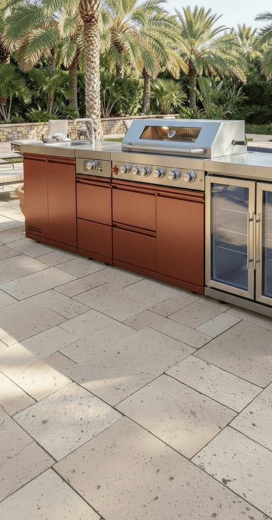 127 inch Sunzout Designer Series Stainless Steel Modular Outdoor Kitchen, Built in Grill and Burner, Sink and Double Refrigerator - Sunzout Outdoor Spaces LLC