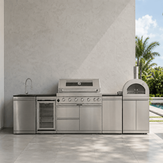 127.5" 304 Stainless Steel Outdoor Kitchen with 43" Grill - Pizza Oven - Sink - Refrigerator - Cabinet - Sunzout Outdoor Spaces LLC