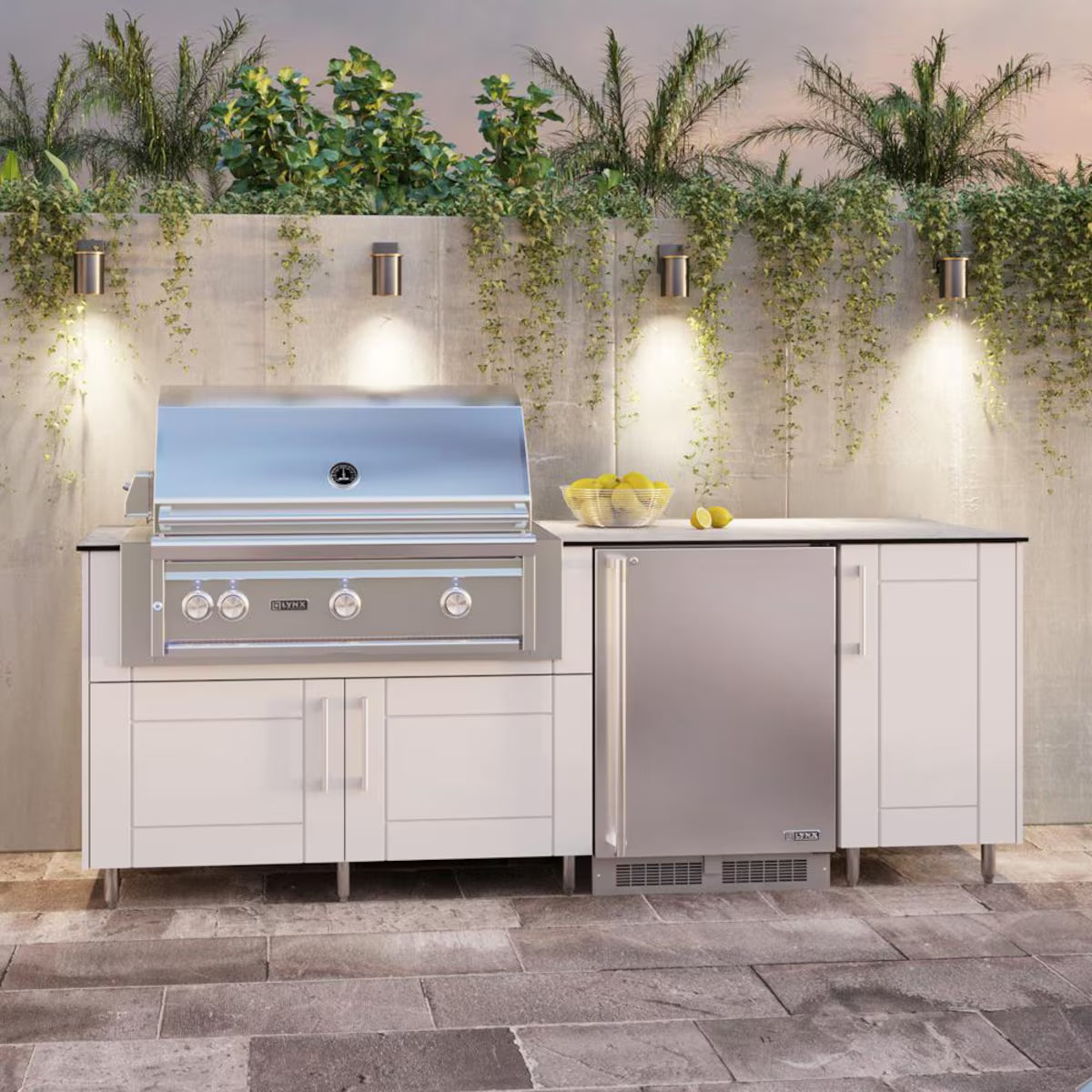 15ft.2in. WeatherStrong Outdoor Kitchen Island Ready for Grill, Pizza Oven, Refrigerator, Farm House Sink, Trash and Drawer Cabinet