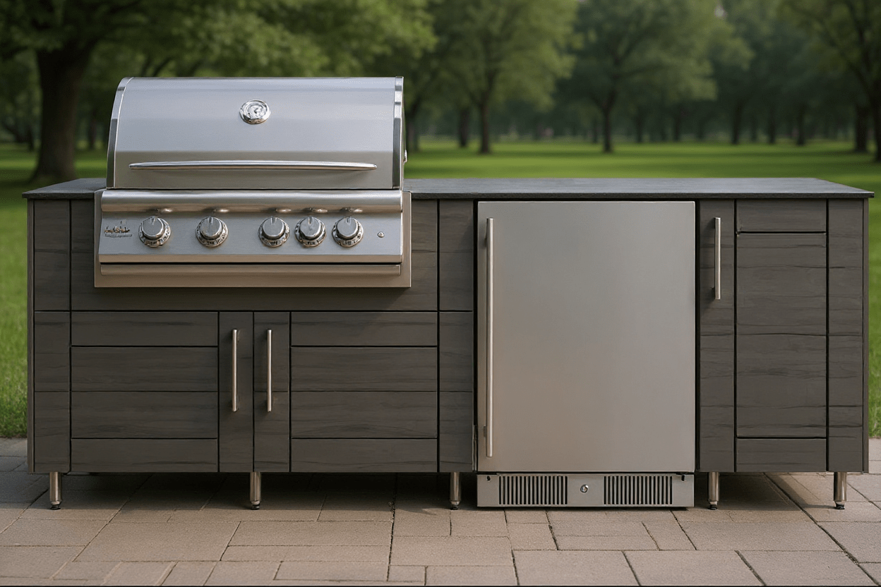 7 1/2 Ft WeatherStrong Outdoor Kitchen Island Ready For Refrigerator and Grill - Sunzout Outdoor Spaces LLC