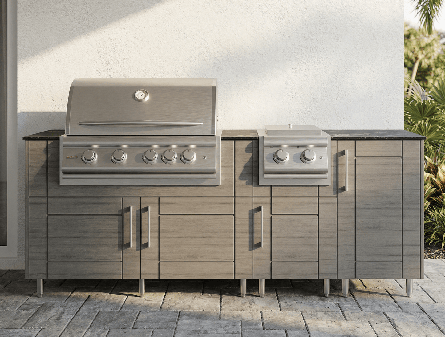 7 Ft WeatherStrong Outdoor Kitchen Island Ready For Grill and Side Burner - Sunzout Outdoor Spaces LLC