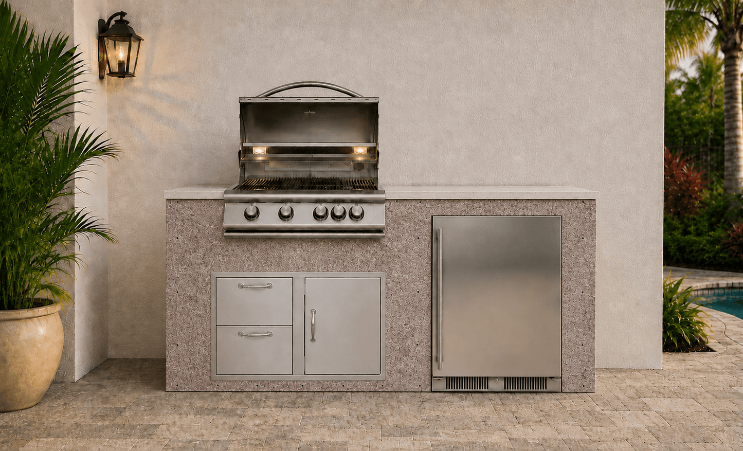 72" Red Shell Real Stone Outdoor Kitchen Island by Brendan William Designs - Sunzout Outdoor Spaces LLC