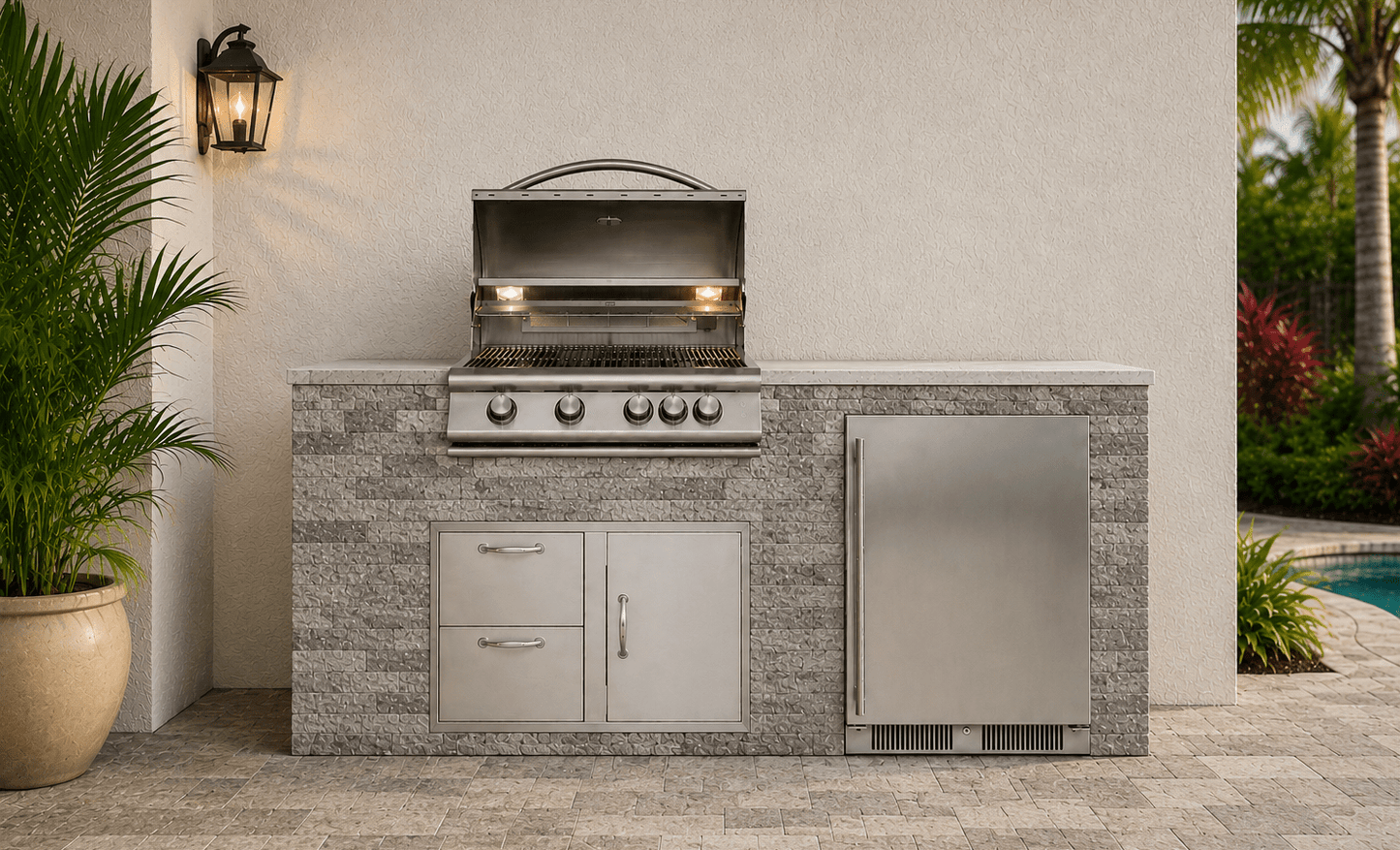 72" Stackingstones Silver Grey Outdoor Kitchen Island by Brendan William Designs - Sunzout Outdoor Spaces LLC
