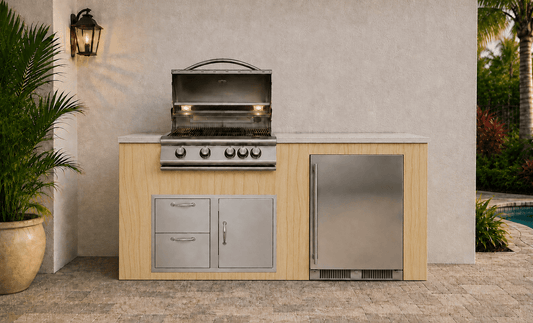 72" Teakwood Sandstone Outdoor Kitchen Island by Brendan William Designs - Sunzout Outdoor Spaces LLC