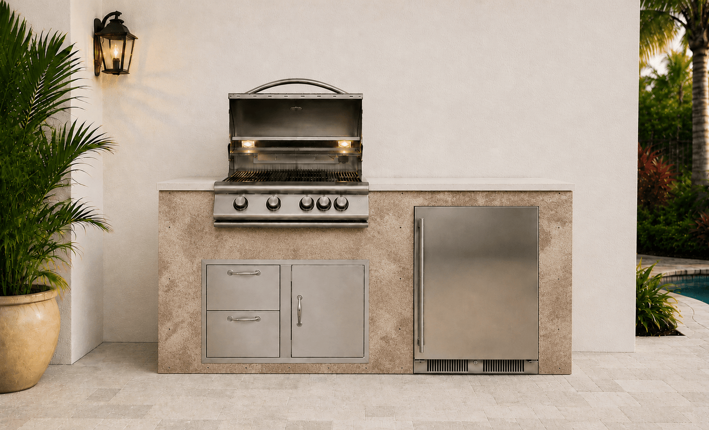 72" Terra Rosso Stone Outdoor Kitchen Island by Brendan William Designs - Sunzout Outdoor Spaces LLC