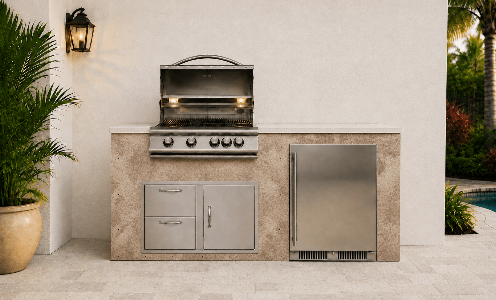 72" Terra Rosso Stone Outdoor Kitchen Island by Brendan William Designs - Sunzout Outdoor Spaces LLC