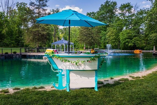 76x32 Anchor Ave Bar Table with 4 swivel stools FREE SHIPPING - Sunzout Outdoor Spaces LLC