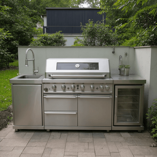 7ft Sunzout Modular Outdoor Kitchen Island, 304 Stainless Steel with 43 inch Grill, Refrigerator and Sink - Sunzout Outdoor Spaces LLC