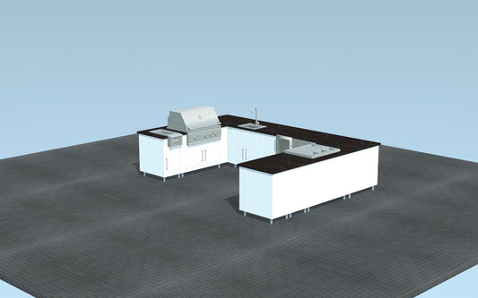 7ft.9in. x 12ft.7in. x 9ft.3in U - Shape WeatherStrong Outdoor Kitchen Island Ready For Grill, Side Burner, Beverage and Prep Station, Refrigerator, Sink and Wine Cooler - Sunzout Outdoor Spaces LLC
