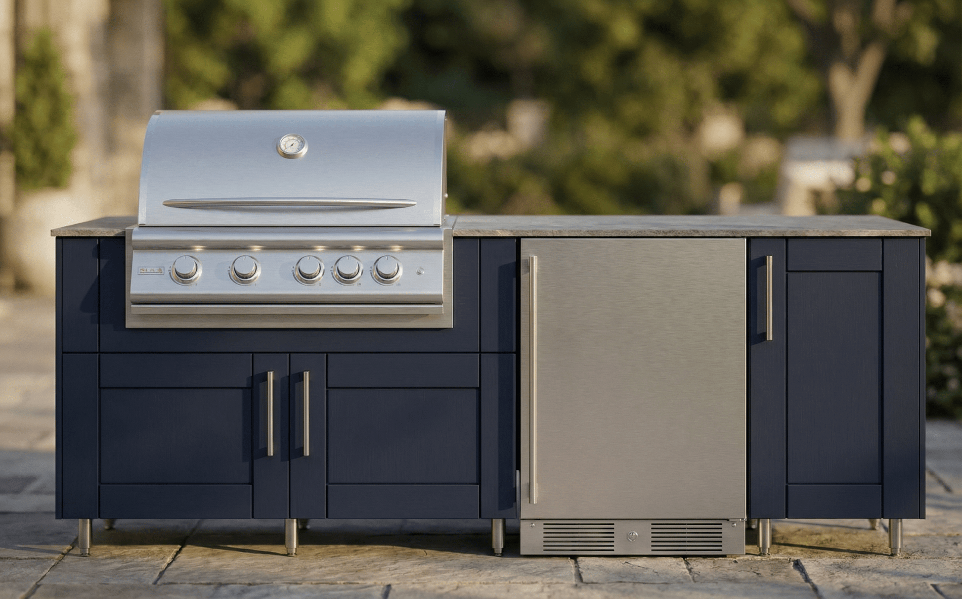 82 in WeatherStrong Outdoor Kitchen Island Ready For Refrigerator and Grill - Sunzout Outdoor Spaces LLC