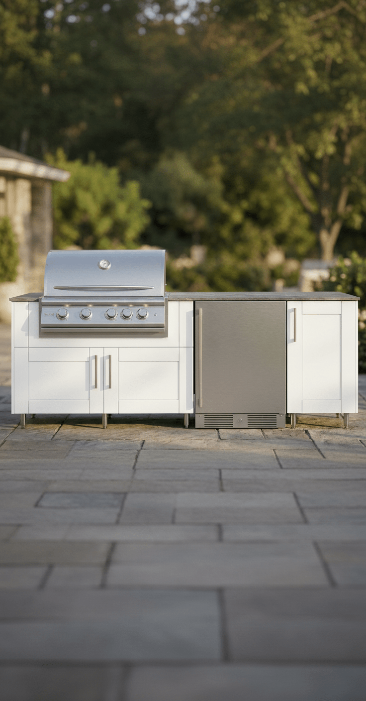 82 in WeatherStrong Outdoor Kitchen Island Ready For Refrigerator and Grill - Sunzout Outdoor Spaces LLC