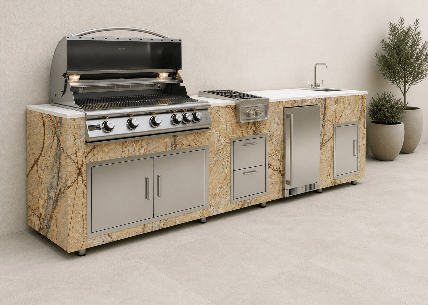8ft Rainforest Brown Outdoor Kitchen Island by Brendan William Designs - Sunzout Outdoor Spaces LLC