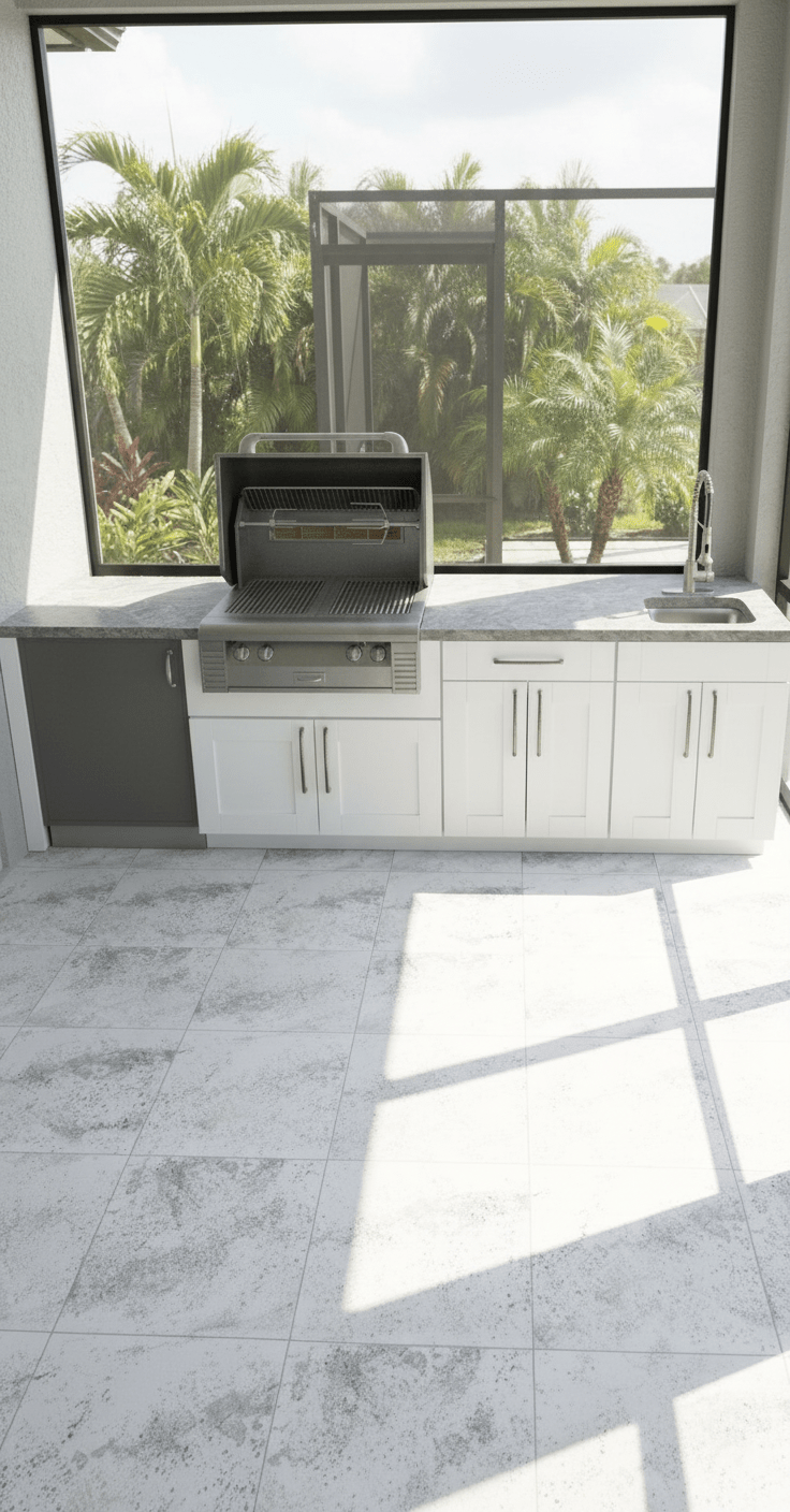 9 ft Weatherstrong Outdoor Kitchen Island ready for Grill, refrigerator and sink - Sunzout Outdoor Spaces LLC