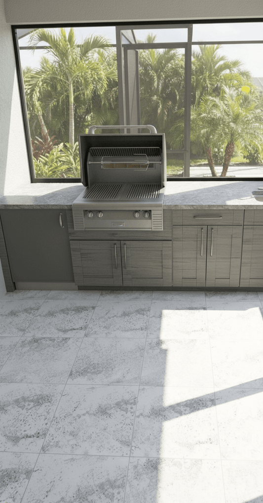 9 ft Weatherstrong Outdoor Kitchen Island ready for Grill, refrigerator and sink - Sunzout Outdoor Spaces LLC