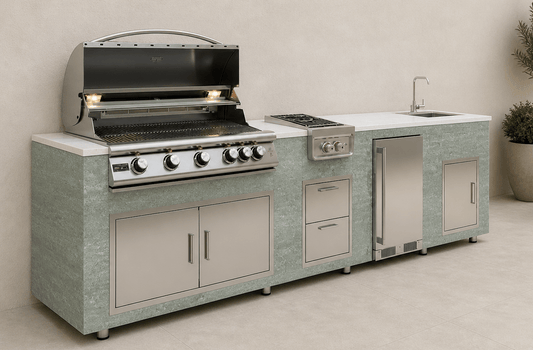 90 Degree Outdoor Corner Cabinet in Green Pearl Slate by Brendan William Designs - Sunzout Outdoor Spaces LLC