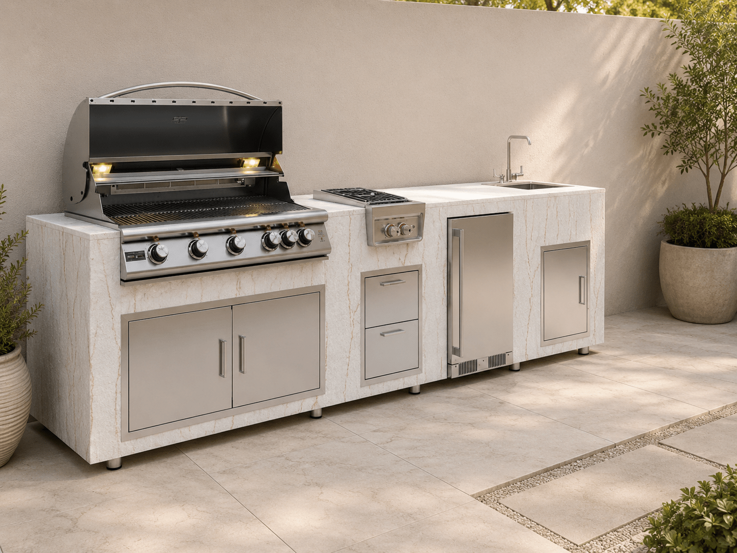 90 Degree Outdoor Corner Cabinet in Silvia by Brendan William Designs - Sunzout Outdoor Spaces LLC