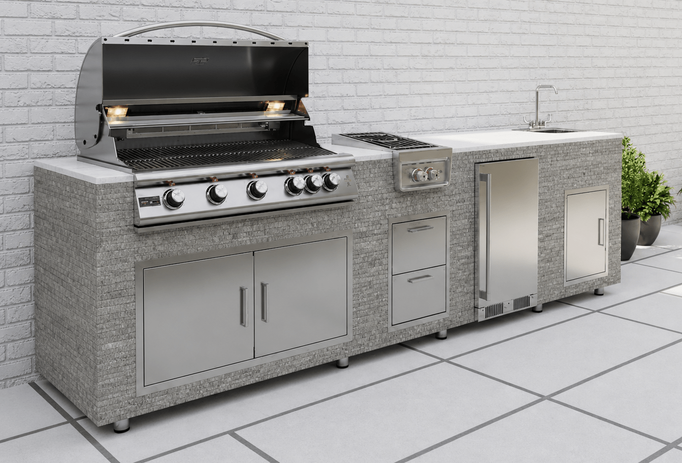 90 Degree Outdoor Corner Cabinet in Stackingstones Silver Grey by Brendan William Designs - Sunzout Outdoor Spaces LLC