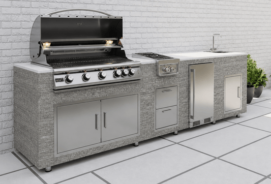 90 Degree Outdoor Corner Cabinet in Stackingstones Silver Grey by Brendan William Designs - Sunzout Outdoor Spaces LLC
