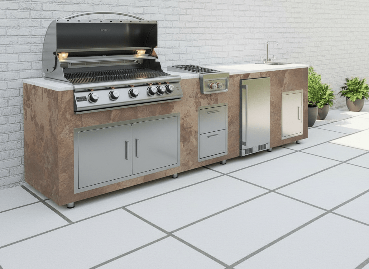 94.5 inch Real Stone Outdoor Kitchen Island With Trueflame Appliances - Sunzout Outdoor Spaces LLC