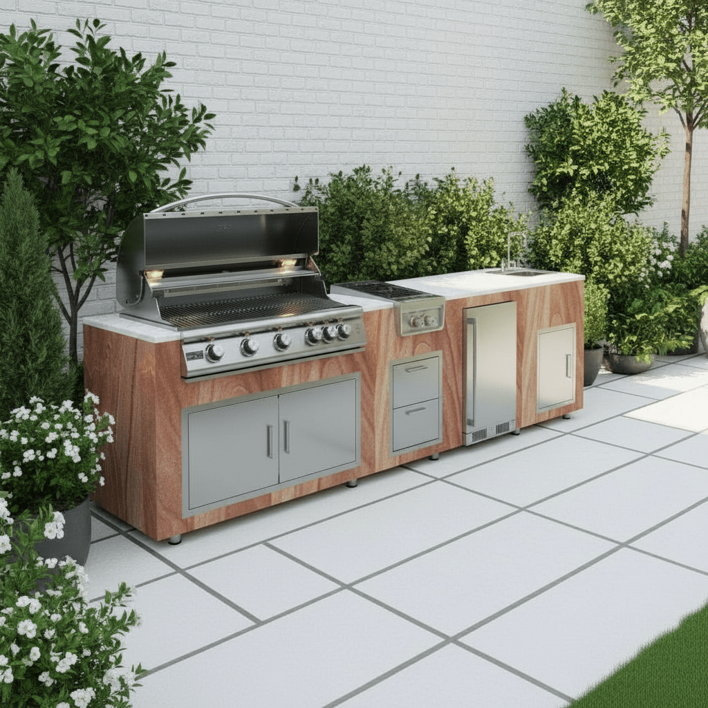 94.5 inch Real Stone Outdoor Kitchen Island With Trueflame Appliances - Sunzout Outdoor Spaces LLC