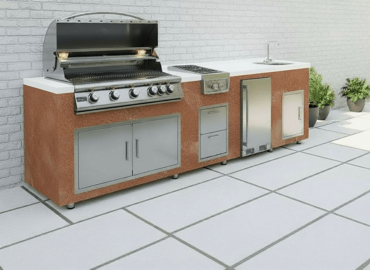 94.5 inch Real Stone Outdoor Kitchen Island With Trueflame Appliances - Sunzout Outdoor Spaces LLC