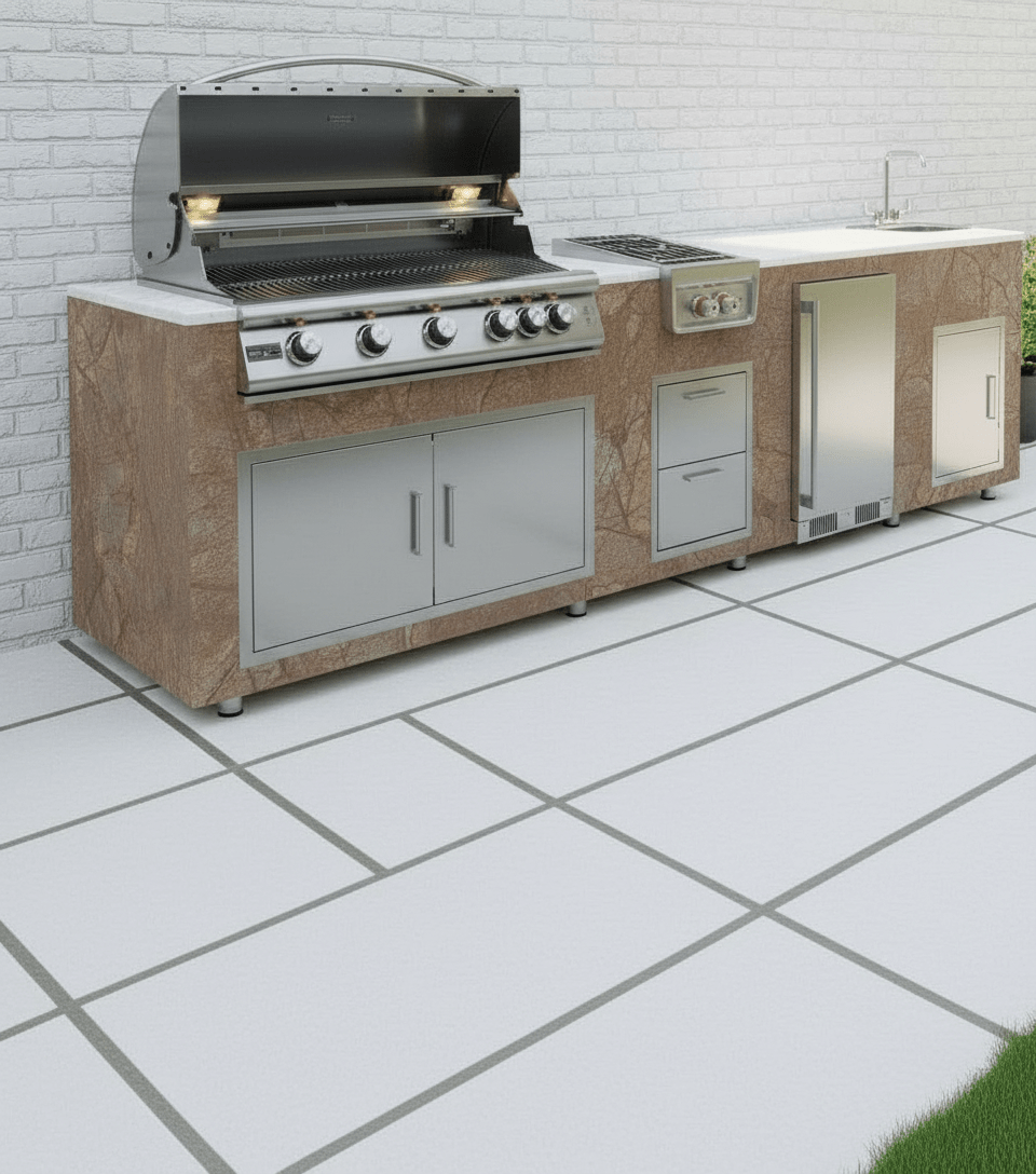 94.5 inch Real Stone Outdoor Kitchen Island With Trueflame Appliances - Sunzout Outdoor Spaces LLC