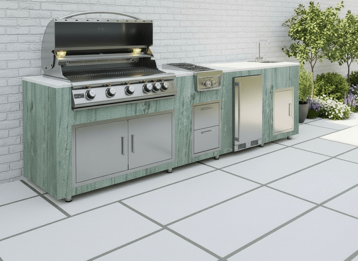 94.5 inch Real Stone Outdoor Kitchen Island With Trueflame Appliances - Sunzout Outdoor Spaces LLC