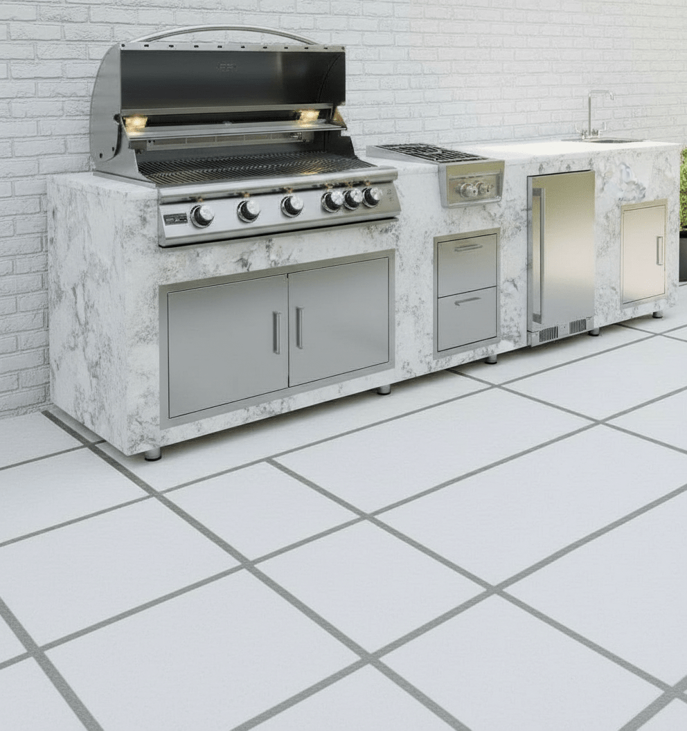 94.5 inch Real Stone Outdoor Kitchen Island With Trueflame Appliances - Sunzout Outdoor Spaces LLC