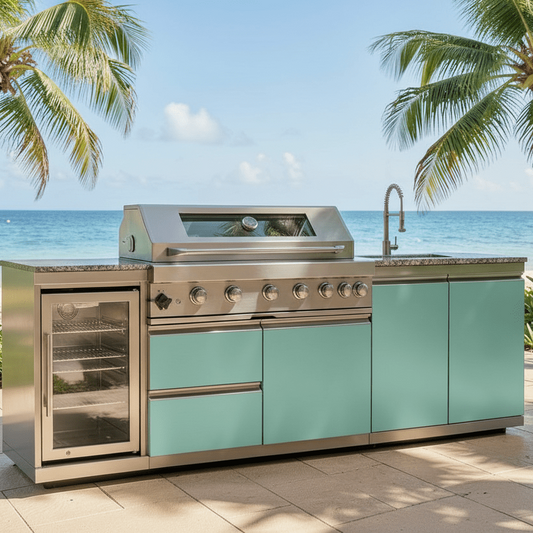 96" Coastal Vibes Collection Modular Outdoor Kitchen with 43" Grill, Sink & Refrigerator