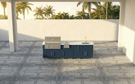 9ft.1in. WeatherStrong Outdoor Kitchen Island Ready For Griill, Side Burner and Sink - Sunzout Outdoor Spaces LLC