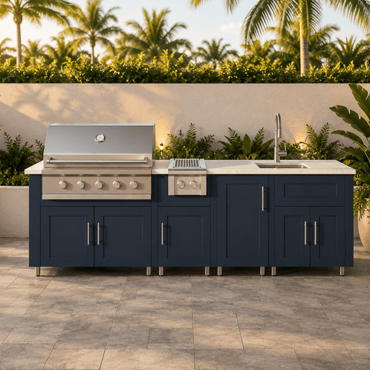 9ft.1in. WeatherStrong Outdoor Kitchen Island Ready For Griill, Side Burner and Sink - Sunzout Outdoor Spaces LLC