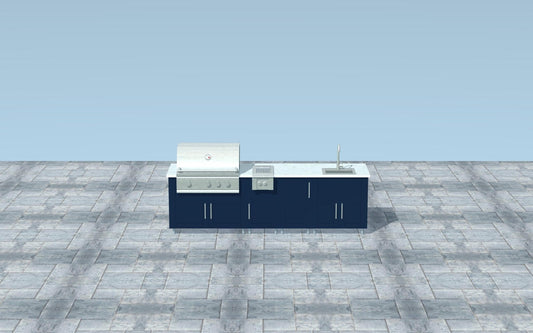 9ft.1in. WeatherStrong Outdoor Kitchen Island Ready For Griill, Side Burner and Sink - Sunzout Outdoor Spaces LLC