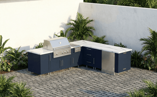 9ft.3in.x 8ft.3in. WeatherStrong L - Shaped Outdoor Kitchen Ready For Refrigerator, Grill and Side Burner - Sunzout Outdoor Spaces LLC