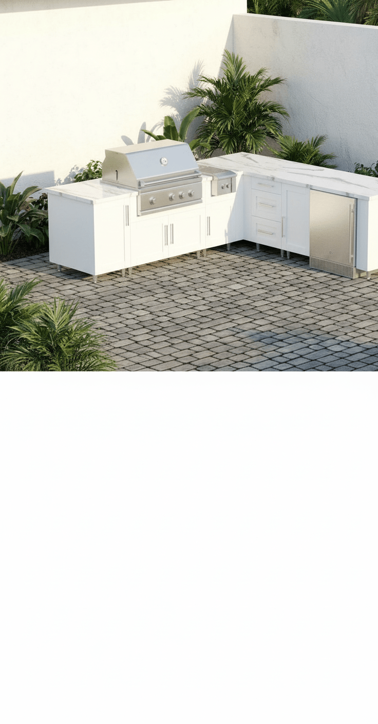 9ft.3in.x 8ft.3in. WeatherStrong L - Shaped Outdoor Kitchen Ready For Refrigerator, Grill and Side Burner - Sunzout Outdoor Spaces LLC