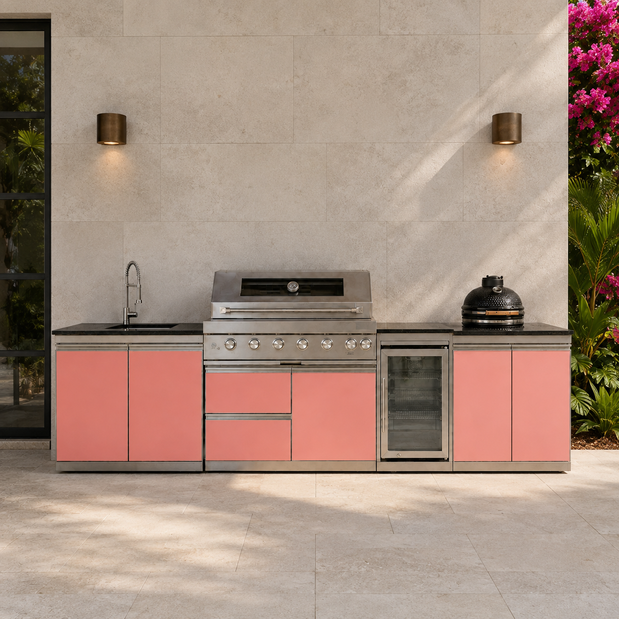 127.5" Designer Series Stainless Steel Outdoor Kitchen with 43" Grill - Sink - Smoker - Refrigerator