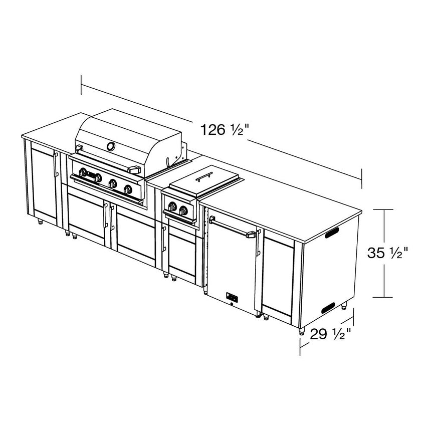 WeatherStrong 126" Breakwater HDPE Outdoor Kitchen Island with Grill, Side Burner & Refrigerator