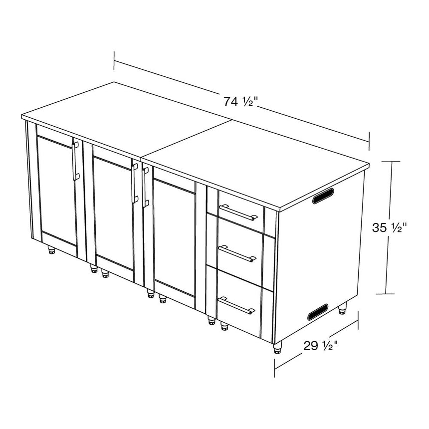 WeatherStrong 74" Lagoon HDPE Outdoor Kitchen Island