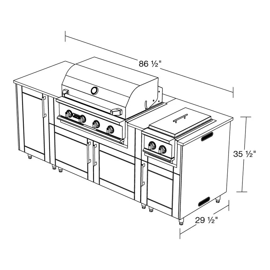 WeatherStrong 86" Sandbar HDPE Outdoor Kitchen Island with Grill & Side Burner