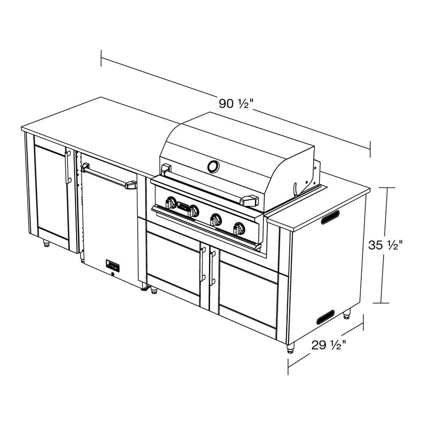 WeatherStrong 90" Bayside HDPE Outdoor Kitchen Island with Grill & Refrigerator