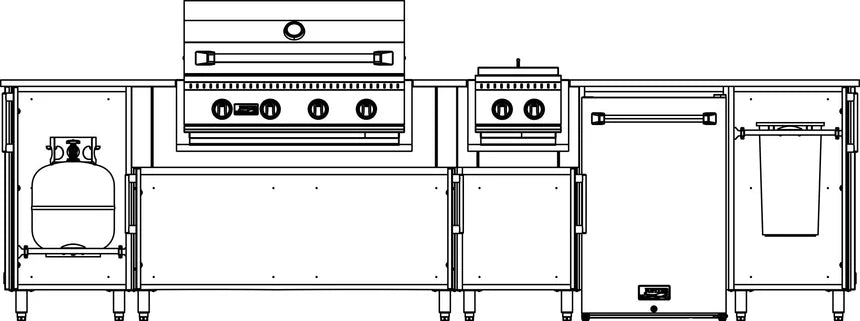 WeatherStrong 126" Breakwater HDPE Outdoor Kitchen Island with Grill, Side Burner & Refrigerator