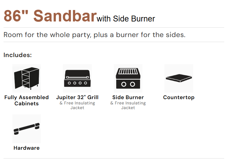 WeatherStrong 86" Sandbar HDPE Outdoor Kitchen Island with Grill & Side Burner