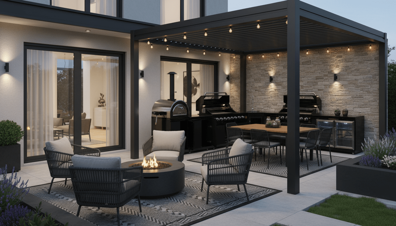 Aluminum Pergola Kit Patio Cover with Motorized Louvered Roof - Luxury Model - Sunzout Outdoor Spaces LLC