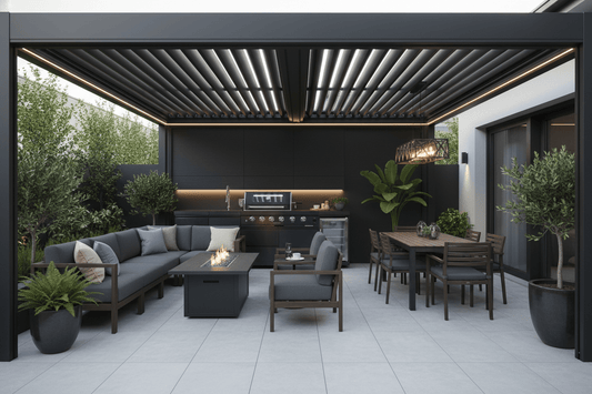 Aluminum Pergola Kit Patio Cover with Motorized Louvered Roof - Luxury Model - Sunzout Outdoor Spaces LLC