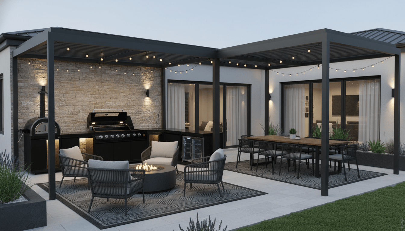 Aluminum Pergola Kit Patio Cover with Motorized Louvered Roof - Luxury Model - Sunzout Outdoor Spaces LLC