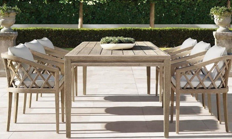 Amagansett Collection- Outdoor Premium Teak Wood Dining Set- Crisscross Design - Sunzout Outdoor Spaces LLC