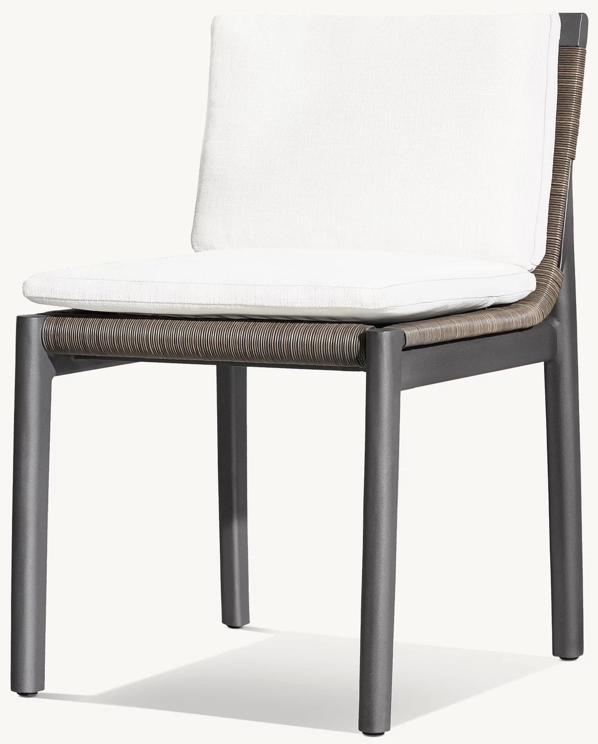 The Bonita Springs armchair showcases the beautiful mix of handwoven all-weather wicker and a crisp aluminum frame.